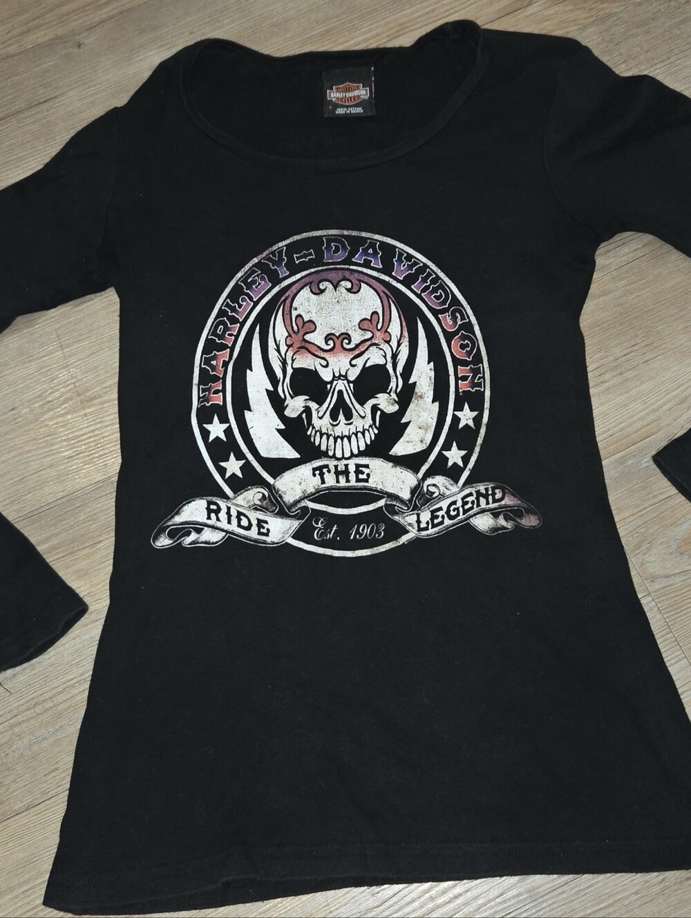 Y2K Harley Davidson Manchester NH Long Sleeve Shirt Skull Graphic Small / Medium